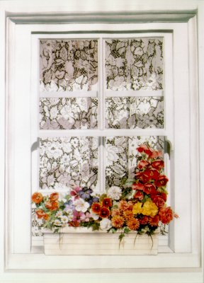 "La fentre garnie de fleurs - The window with flowers" (1999)  by Arlette Steenmans