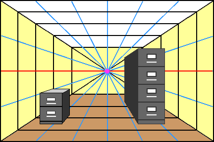 Where is the part of the file cabinet above the horizon line?